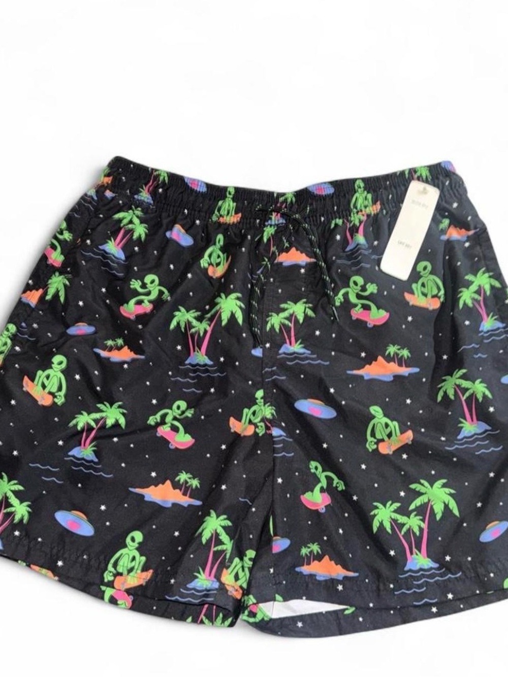 No Boundaries Navy Blue Cactus Print Shorts with Neon Accents